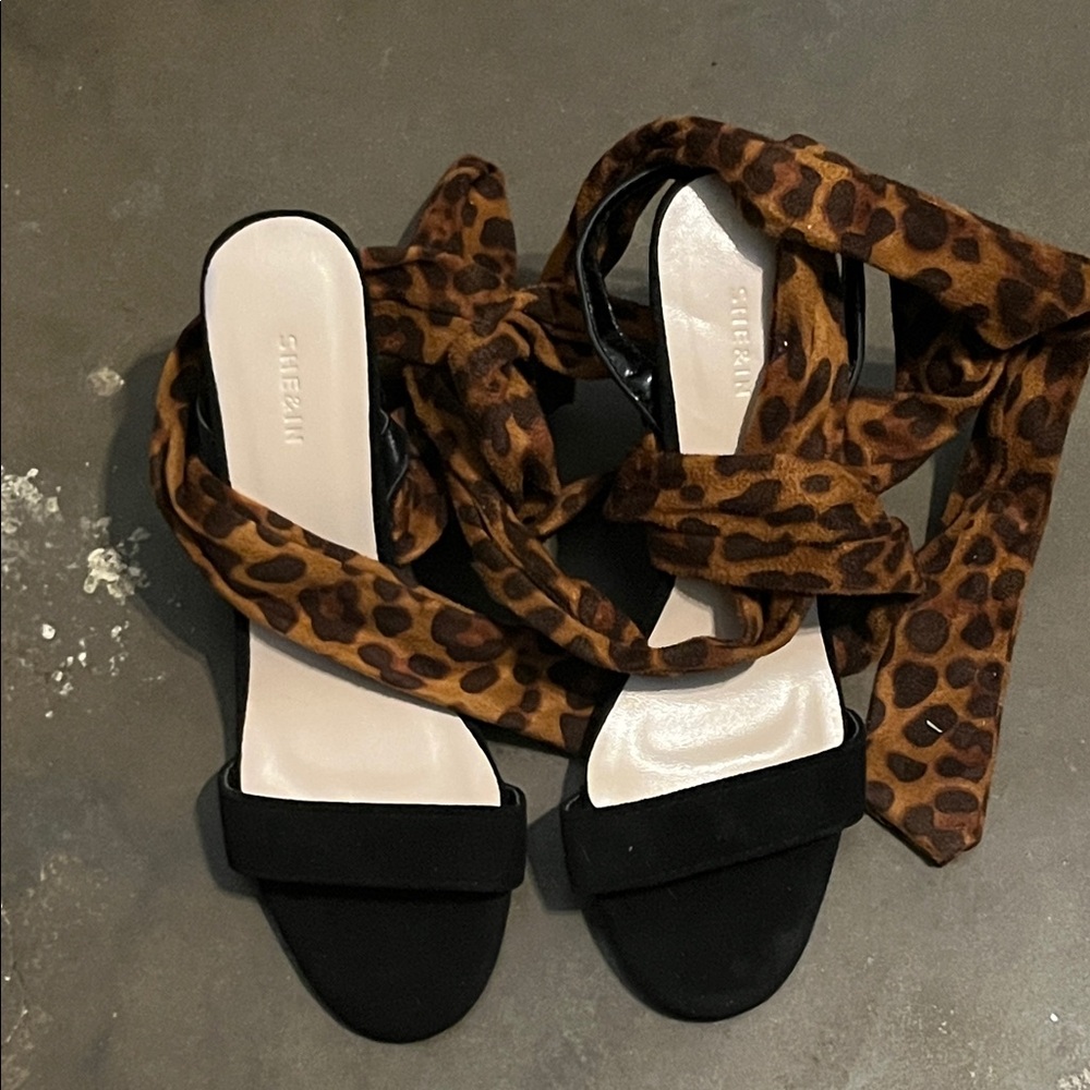 SHEIN Black and Leopard Print Heels